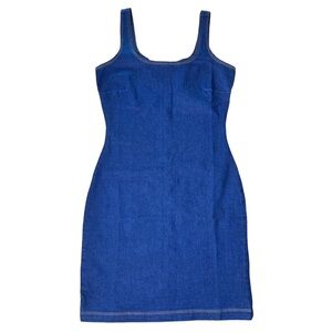 Derek Heart Faux Denim Fitted Cowgirl Mini Dress Deep Blue, Women’s Small